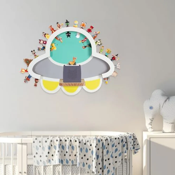 Todeco Tonie-Regal für Toniebox Hörfiguren, Magnetische Wandregal für 30-40 Tonie, Perfekte Tonie Aufbewahrung im Kinderzimmer für Jungen & Mädchen, UFO – Bild 2