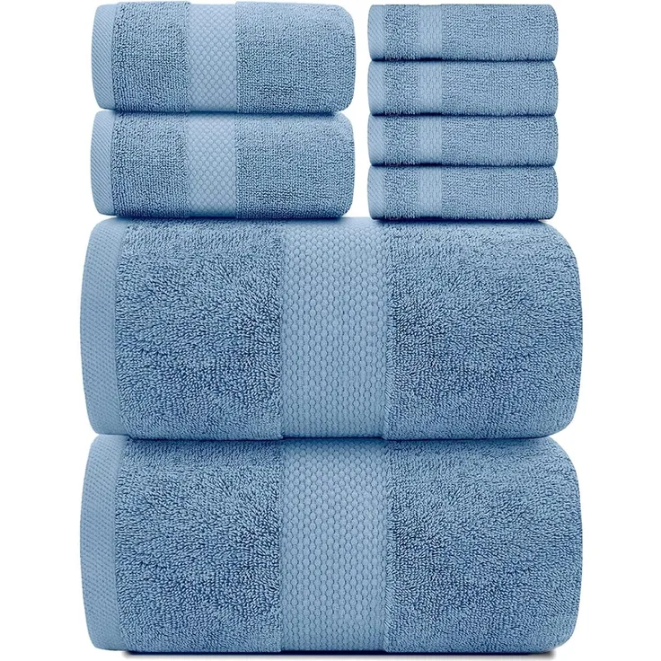 ABC Luxuriöses blaues Badetuchset (8 - teilig): 2 Badetücher, 2 Handtücher, 4 Gesichtstücher, hoch saugfähige Baumwollbadetücher
