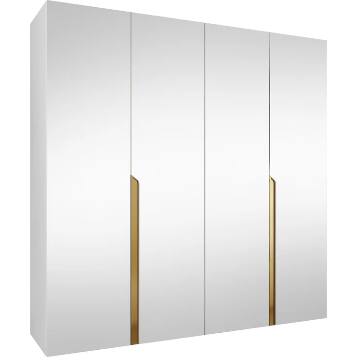 Kleiderschrank Veluna III 200 (Farbe: Weiß / Weiß + Gold)