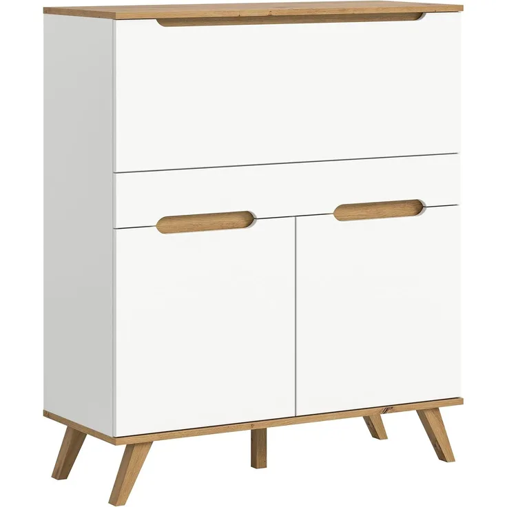 xonox. home Wohnzimmer Stockholm Sekretär Schreibschrank Schrank Stauraumschrank in weiß Absetzung Nox Oak, ca. 100 x 118 x 40 cm