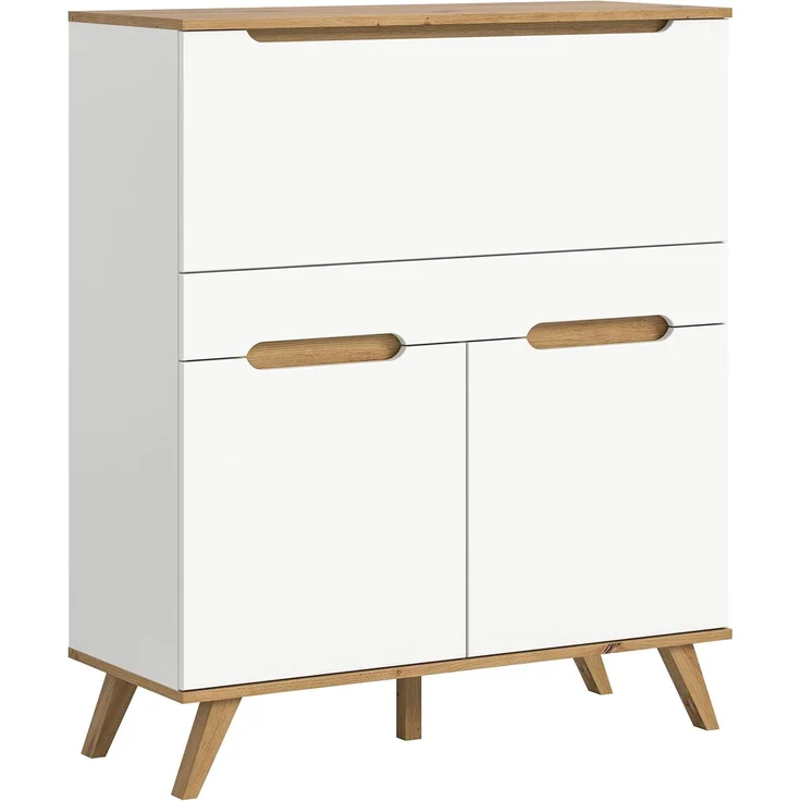 xonox. home Wohnzimmer Stockholm Sekretär Schreibschrank Schrank Stauraumschrank in weiß Absetzung Nox Oak, ca. 100 x 118 x 40 cm – Bild 1