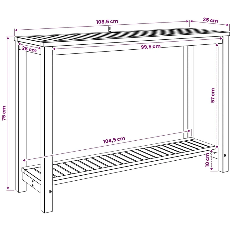 vidaXL Gartenkonsole Tisch Weiß gewaschen 108,5 x 35 x 75 cm 901824 – Bild 7
