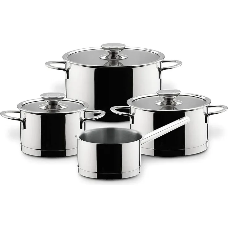 Berndes Kochtopfset Millesima 4-tlg. mit Glasdeckeln, Töpfe, Stieltopf, Edelstahl, Silber, 066105