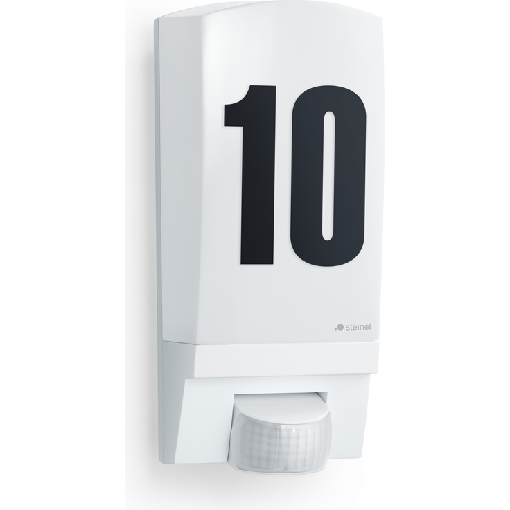 Steinel Außenwandleuchte L 1 S weiß, inkl. Hausnummernbogen, 180° Bewegungsmelder, E27-Fassung, max. 60 W