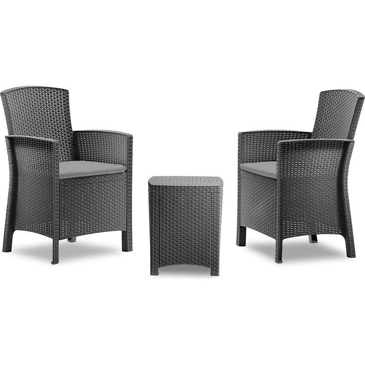 BICA Lido Balkonset 3-teilig, 2 Sessel, Beistelltisch und Sitzkissen, Graphit, Gartenmöbel-Set, Wetterfest – Bild 1