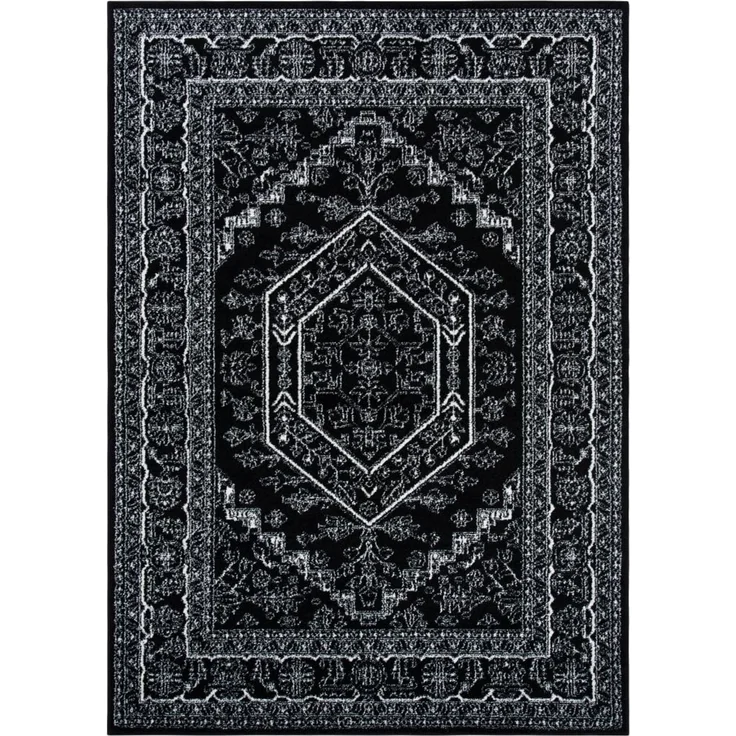 SAFAVIEH Akzent-Teppich 91x152 cm - Adirondack Collection - Traditionelles Design, Schwarz & Elfenbein, Pflegeleichte Synthetikmischung, Ideal für Wohnzimmer, Schlafzimmer, Büro | 1 cm Flor, Teppich für den Innenbereich, langlebig, kinder- und hausti...