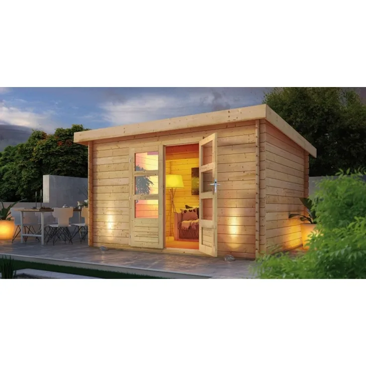 Gartenhaus Bastrup 7 - 357x297 cm, 28 mm Holz naturbelassen, Karibu