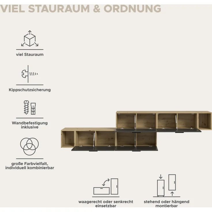 The One Wohnkombination in Basalt grau Nachbildung – Bild 8