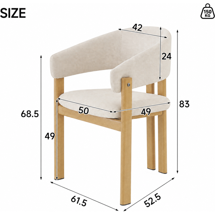 2 Esszimmerstühle aus Metall in Holzoptik, bequem und atmungsaktiv, geeignet für Esszimmer, Wohnzimmer, Cafés, moderner Stil, Leinenstoff, Naturholzfarbe--Holz--61.5x52.5x83cm--YOUDENOVA – Bild 5