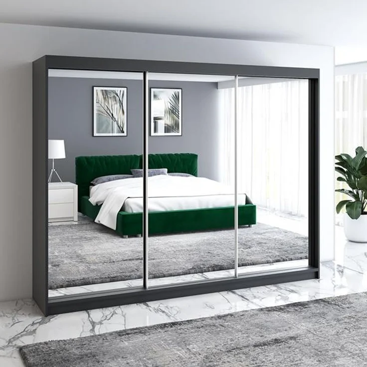 A&J MöbelLand Schwebetürenschrank ULMA 200 cm 3-türig Schrank 4 Schubladen 3 Spiegel – Bild 2