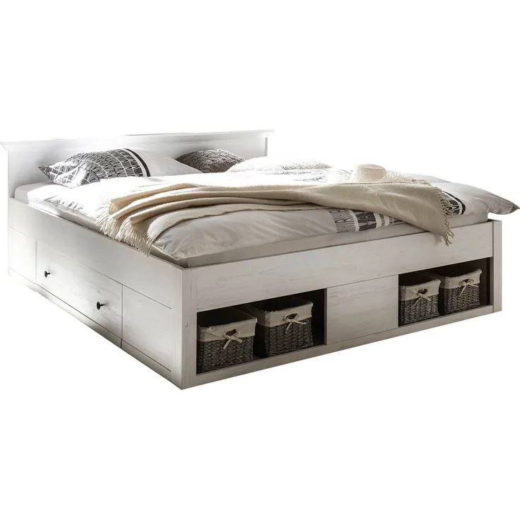 Home affaire Bett California Doppelbett im Landhausstil, Stauraumbett mit Schubladen, Bettgestell in 3 Breiten verfügbar, Liegefläche 90/140/180 x 200 cm