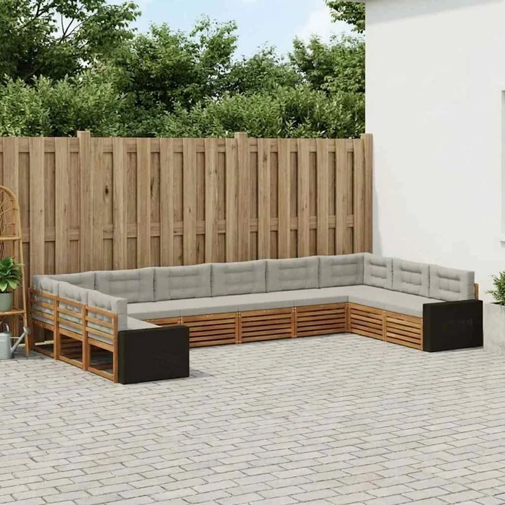 vidaXL Outdoor-Sofagarnitur 10 stk. 10-Sitzer Natur und Hellgrau 3383904 – Bild 1