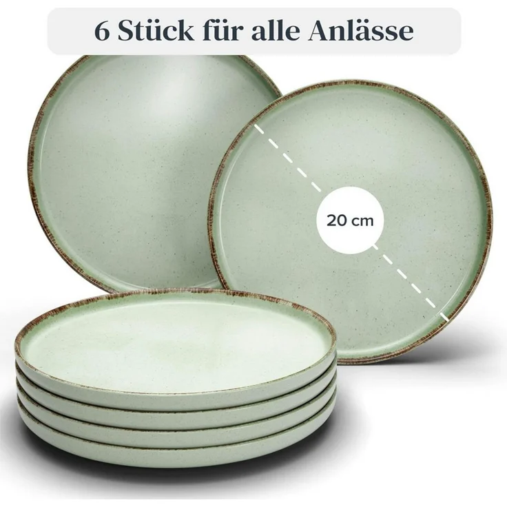 PURE LIVING INTERIOR DESIGN Geschirr-Set Rustic Dessertteller, Frühstückteller, 6er-Set, 20 cm, Mintgrün, 6 Personen, Steingut, Authentischer Landhausstil, Reaktive Glasur – jedes Stück ein Unikat,… – Bild 3