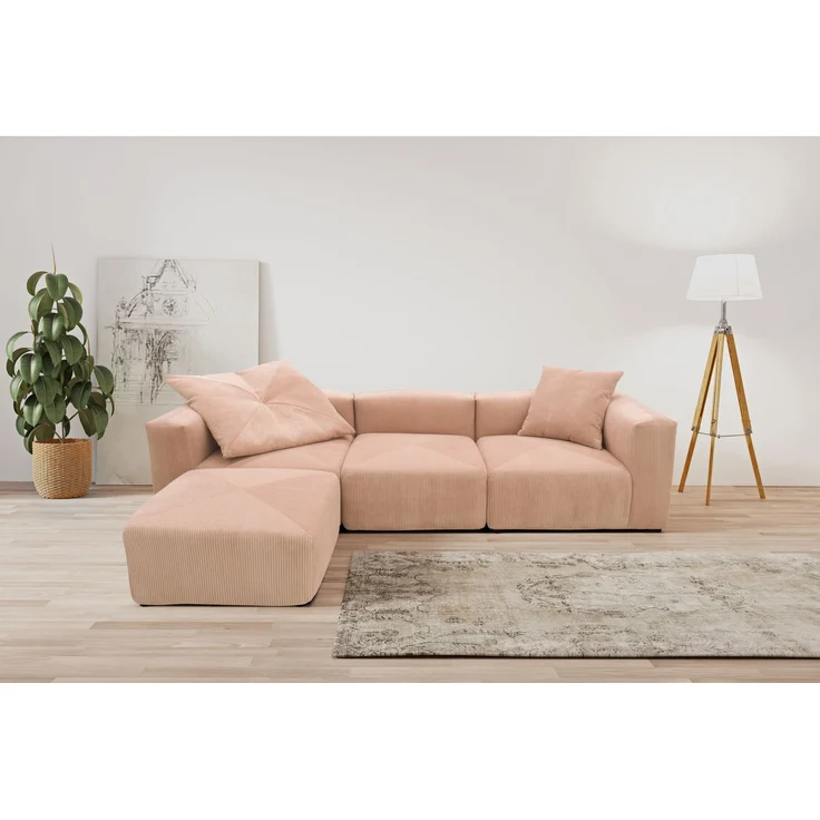 DOMO. collection Ecksofa 800011, Modul-Couch in L-Form, individuell kombinierbar, Cord Sofa, Polsterecke, Eckcouch, Polstergarnitur 301 x 193 x 69 (BxTxH), rose – Bild 1