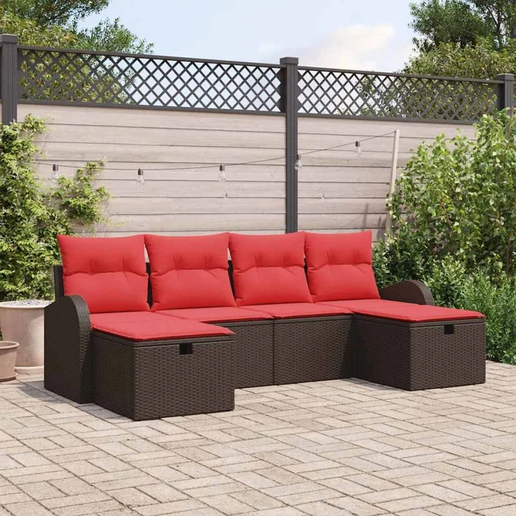 vidaXL Sofa Set 6 stk. 6-Sitzer Braun und Rot Poly-Rattan 3359123 – Bild 1