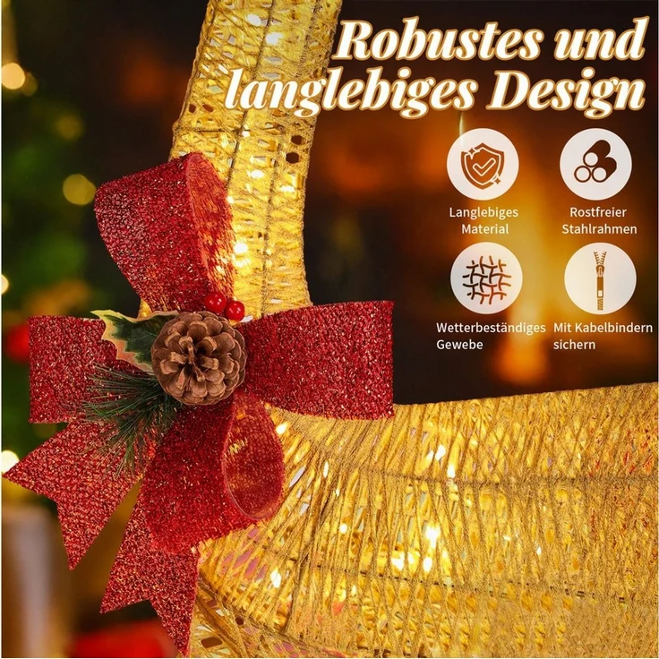 LALAHO Weihnachtsfigur LED Rentier mit Schlitten Weihnachtsbeleuchtung, mit 180 LEDs, Rentier Weihnachten Deko für Außen und Innen – Bild 4