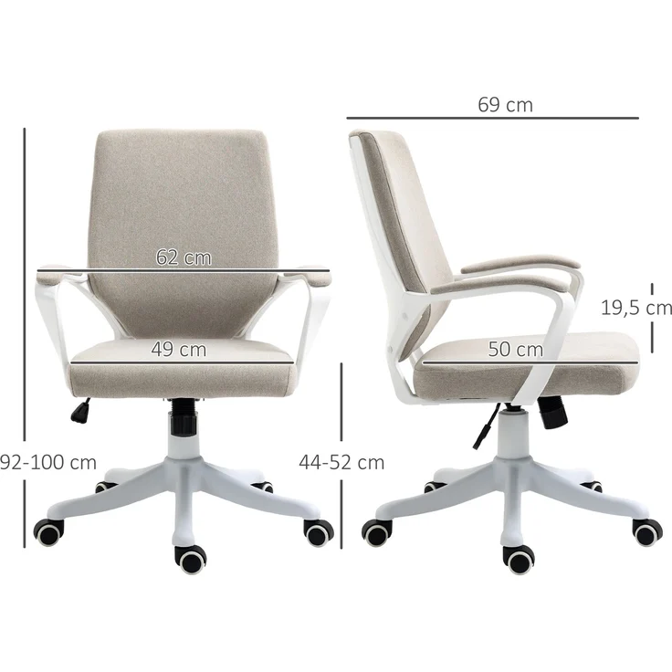 MELAYR, Drehbarer Schreibtischstuhl, neigbarer Bürostuhl mit Armlehnen und verstellbarer Höhe, 62 x 69 x 100 cm, Beige – Bild 5