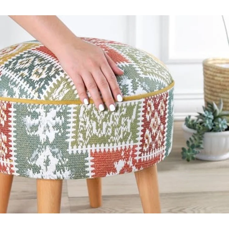 Atelier Del Sofa Stylish White Pouffe, 45 x 45 x 45 cm | 50% Cotton & 50% Linen, 35 HR Orthopedic Soft Sponge (6 cm) | Durable Beech Wood Legs, Perfect for Modern Living Spaces – Bild 4
