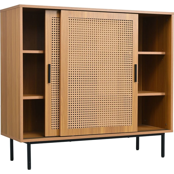 Sideboard mit Rattan-Schiebetüren, Landhausstil walnuss, 100x37x90 cm – Bild 8