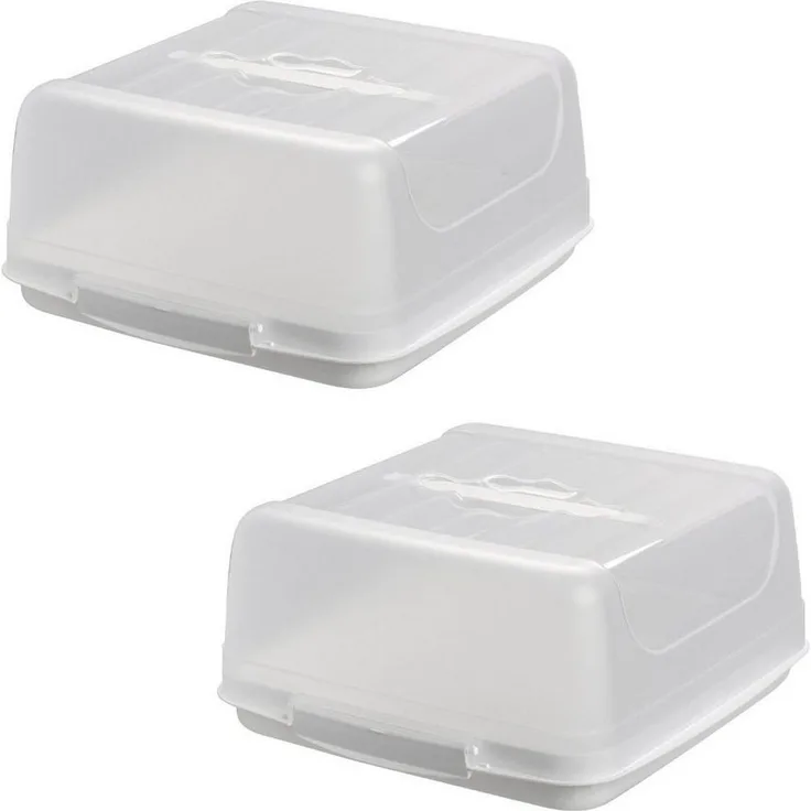 Engelland Kuchentransportbox Kleine Kuchenbox mit transparentem Deckel, Kunststoff, (Vorteils-Set, 2-tlg, sicheres Transportieren), mit Tragegriff und Klickverschluss, BPA-frei, rechteckig, Kunststoff