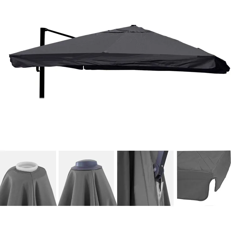 mendler Ersatz-Bezug für Luxus-Ampelschirm HWC-A96 mit Flap, Polyester, Anthrazit, 3x3m