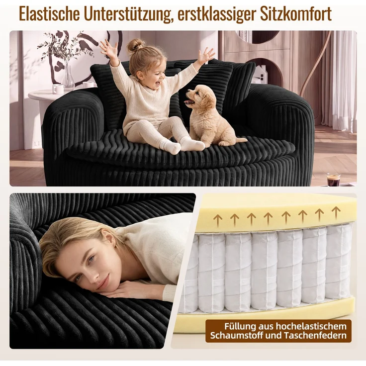 Abrihome Sitzsack mit Armlehnen und Rückenkissen, Schwarz, 145x133x59 cm – Bild 8