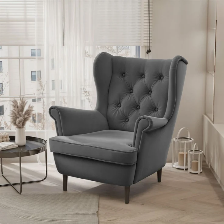 Sessel Ohrensessel NINON inkl. Hocker in Stoff Trinity Dunkelgrau – Bild 2