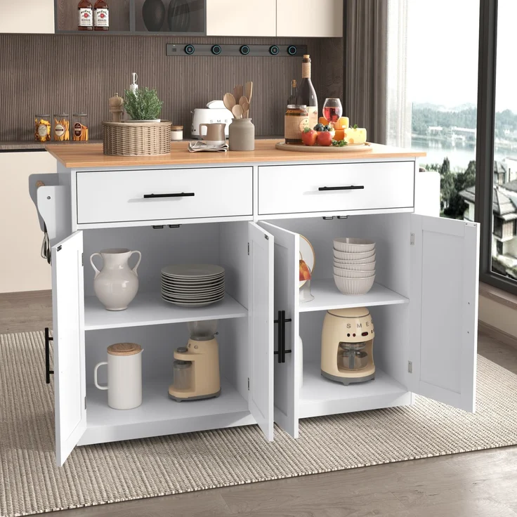 Servierwagen mit klappbarer Tischplatte, 120x46(70)x91 cm, weiß, mit Rollen und austauschbaren Holzbeinen, ideal für Küche und Esszimmer – Bild 3