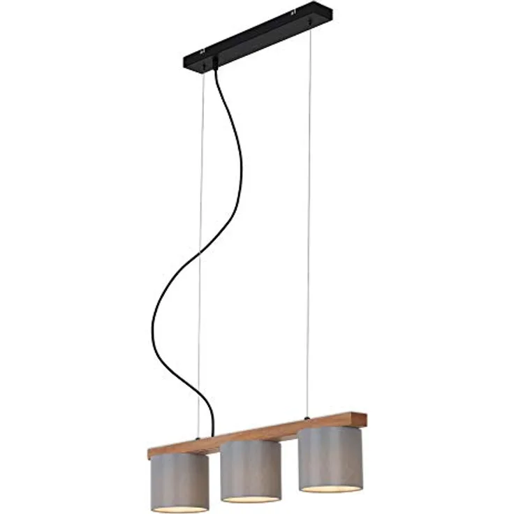 Briloner Pendelleuchte grau mit Holz Stoff, 3-flammig E14, Höhenverstellbar, IP20