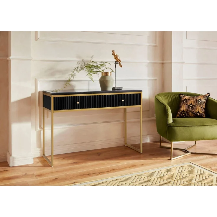 Leonique Konsolentisch Fleuriss, Keramikplatte, goldene Beine, FSC-zertifiziertes Holz, Breite 110 cm