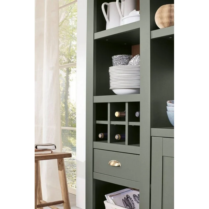Furn. Design Wohnwand Norwich, (Wohnkombination 4-teilig, dunkelgrün mit Wotan Eiche, 308x207 cm), Landhausstil – Bild 4