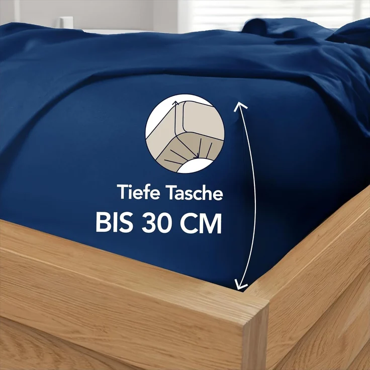 Dreamzie Spannbettlaken, 80x200 cm, für Dicke Matratzen bis 33 cm – 100% Polyester Mikrofaser – Dunkelblau, Zertifiziert ohne Chemikalien (Oeko Tex), Spannbettlaken mit Rundumgummizug – Bild 2