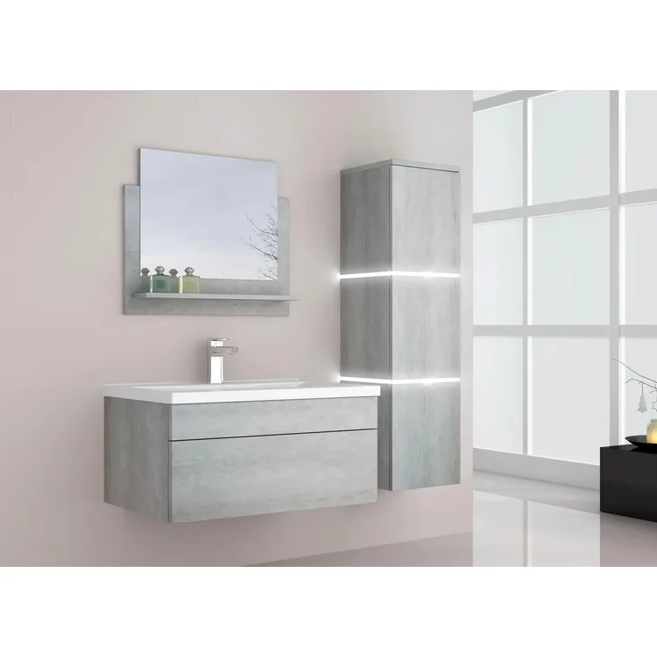HOME DELUXE Badmöbel-Set 'WANGEROOGE BIG - L' mit LED-Beleuchtung, Grau