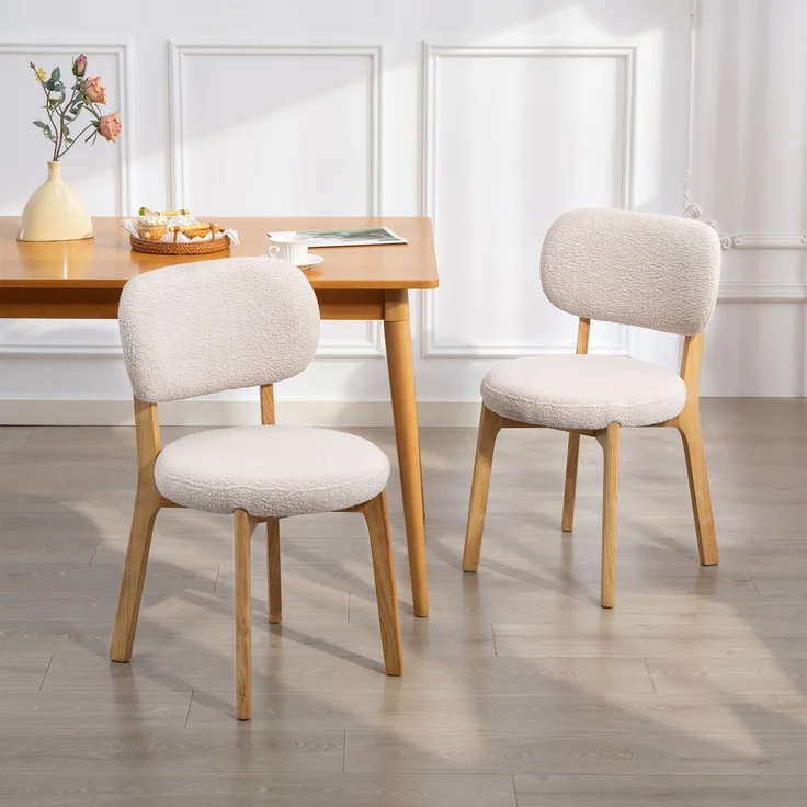 MELAYR, Esszimmerstühle 2er-Set, Küchenstuhl mit breitem Sitz, geschwungener Rückenlehne, 52 x 46.5 x 80 cm, Cremeweiß – Bild 4