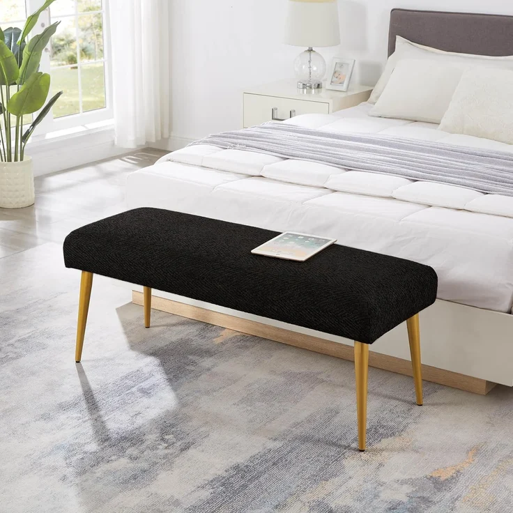 Ball & Cast gepolstert schwarz Eingang Bank für Schlafzimmer, Ende des Bettes Bank Ottoman Hocker mit gepolstertem Sitz & Metallbeine, schwarz – Bild 7