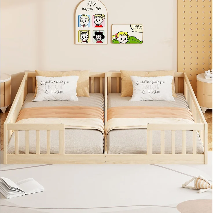Kinderbettanlage 2x 90x200 cm, mit Schutzgittern und Lattenrosten, Ohne Matratze – Bild 3