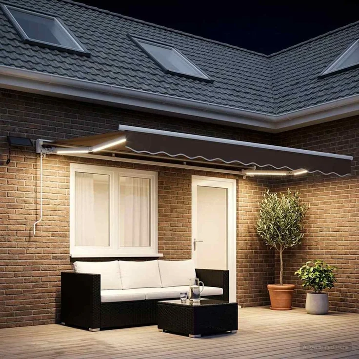 vidaXL Manueller Markisenrahmen mit LEDs Taupe 4,5 × 3 m 3426245 – Bild 1