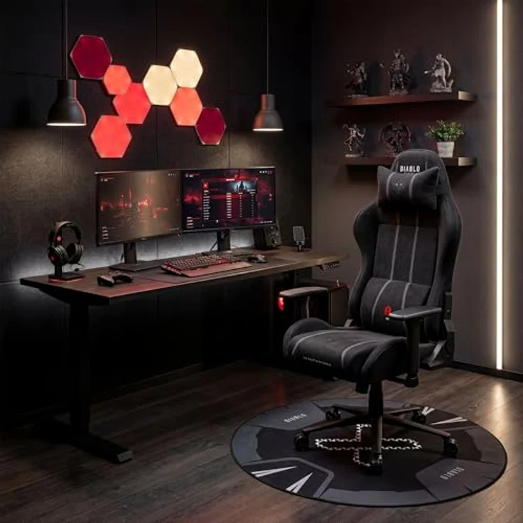 Diablo Gaming Stuhl ergonomisch groß bis 160 kg Stoff atmungsaktiv für große Menschen Drehstuhl mit Lendenstütze Memory Foam Kopfkissen 3D Armlehnen verstellbar bis 140 Grad Burned Black – Bild 2