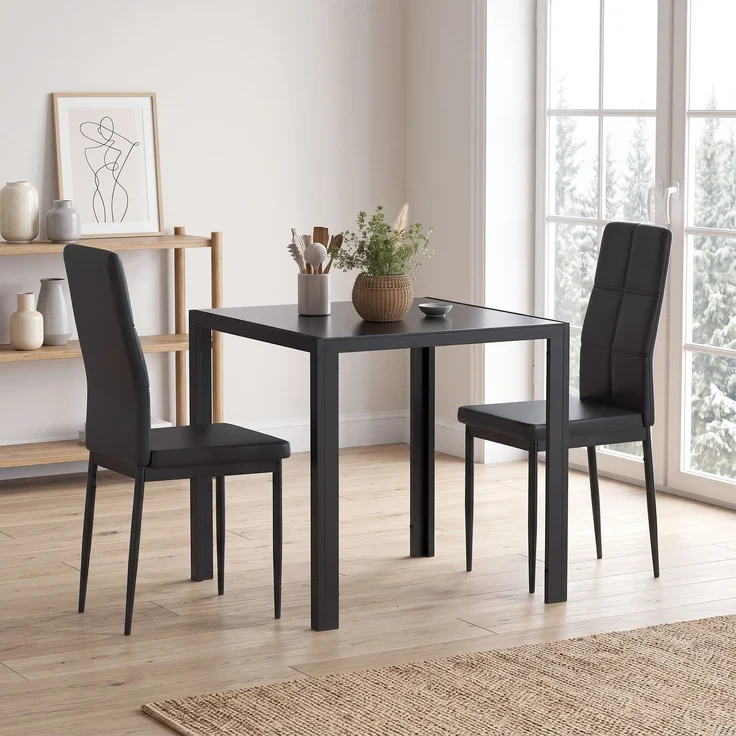 Essgruppe Esstisch mit 2 Stühlen Platzsparende Esszimmergruppe Sitzgruppe Schwarz--Schwarz--75x75x75cm--YOUDENOVA – Bild 3