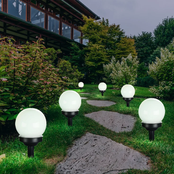 3er Set LED Solarkugel weiß, Erdspieß, DxH 10x38 cm – Bild 7