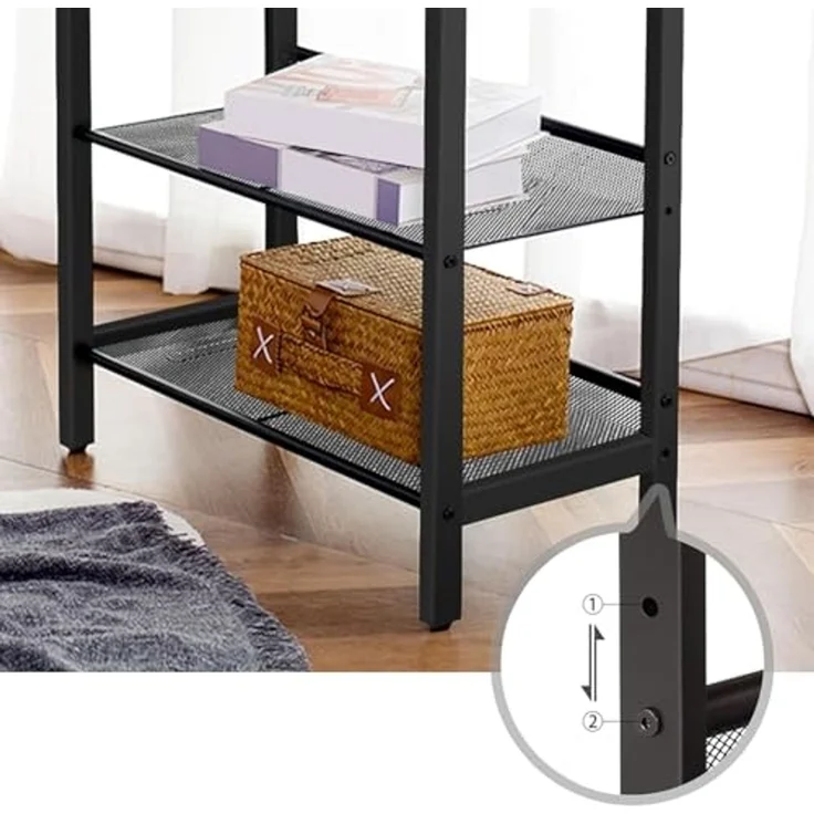 HOOBRO Beistelltisch, 3 Ebenen Couchtisch, Nachttisch mit 2 verstellbaren schrägen Regalen, für kleine Räume, Flur, Wohnzimmer, Schlafzimmer, Vintagebraun und Schwarz EBF23BZ01G1 – Bild 7