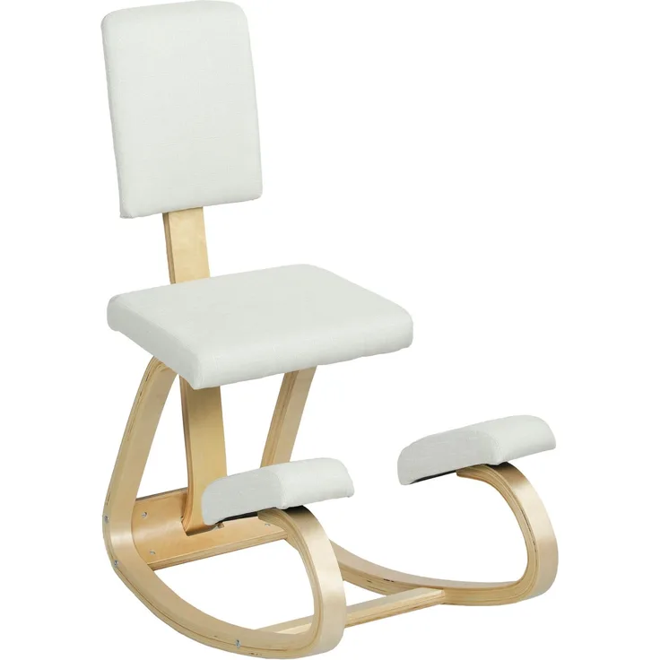 JARDJ Schaukelstuhl mit Kniefunktion, bezogen mit Stoff in Leinenoptik und aus Birkenholz, 51 x 84 x 93 cm, Creme