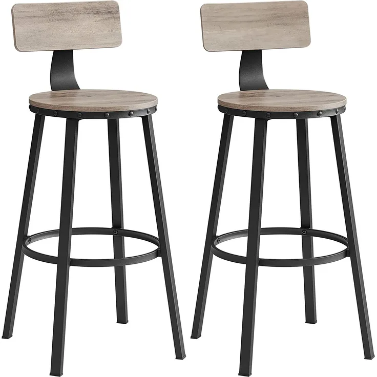 VASAGLE Barhocker, 2er Set, Barstühle, Küchenstühle mit Metallgestell, Sitzhöhe 73,2 cm, einfache Montage, Industrie-Design, greige-schwarz LBC026B02