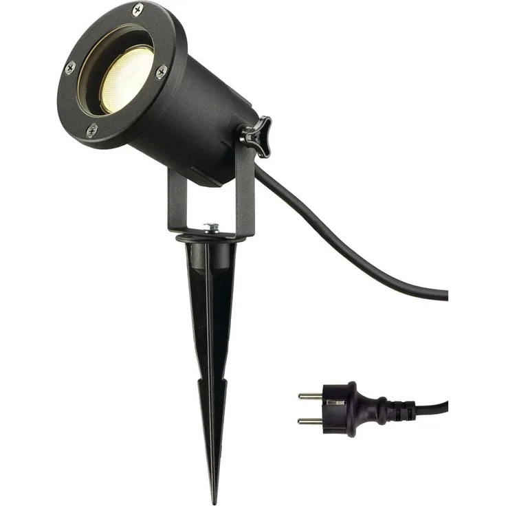 SLV LED Strahler NAUTILUS XL 3er Set mit Erdspieß, 4-fach IP44 Gartensteckdose 1,5m, 3x GU10 Leuchtmittel, Aussen-Leuchte, Außen-Strahler, Schwarz