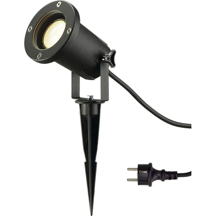 SLV LED Strahler NAUTILUS XL 3er Set mit Erdspieß, 4-fach IP44 Gartensteckdose 1,5m, 3x GU10 Leuchtmittel, Aussen-Leuchte, Außen-Strahler, Schwarz