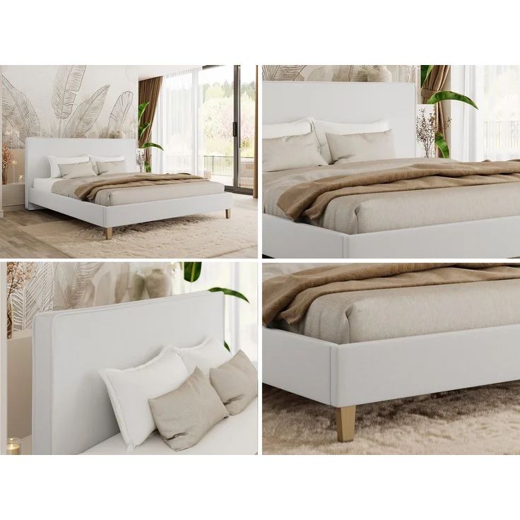 Design Polsterbett LUMARO CLASSIC 140x200 cm mit Lattenrost & 12cm hohen Füßen, Doppelbett mit Kopfteil, Konfigurierbar, Pocket Matratze - Weiß Kunstleder - VIRE LUX – Bild 2