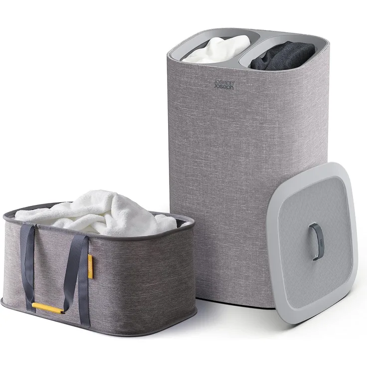 Joseph Joseph Laundry 2er Set - Hold-All 35L Faltbarer Wäschesammler und Tota 60L Wäschekorb mit deckel mit 2 fächer abnehmbaren Taschen - Grau