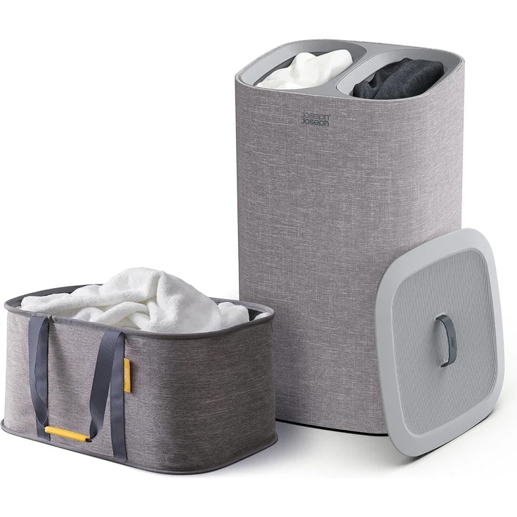 Joseph Joseph Laundry 2er Set - Hold-All 35L Faltbarer Wäschesammler und Tota 60L Wäschekorb mit deckel mit 2 fächer abnehmbaren Taschen - Grau