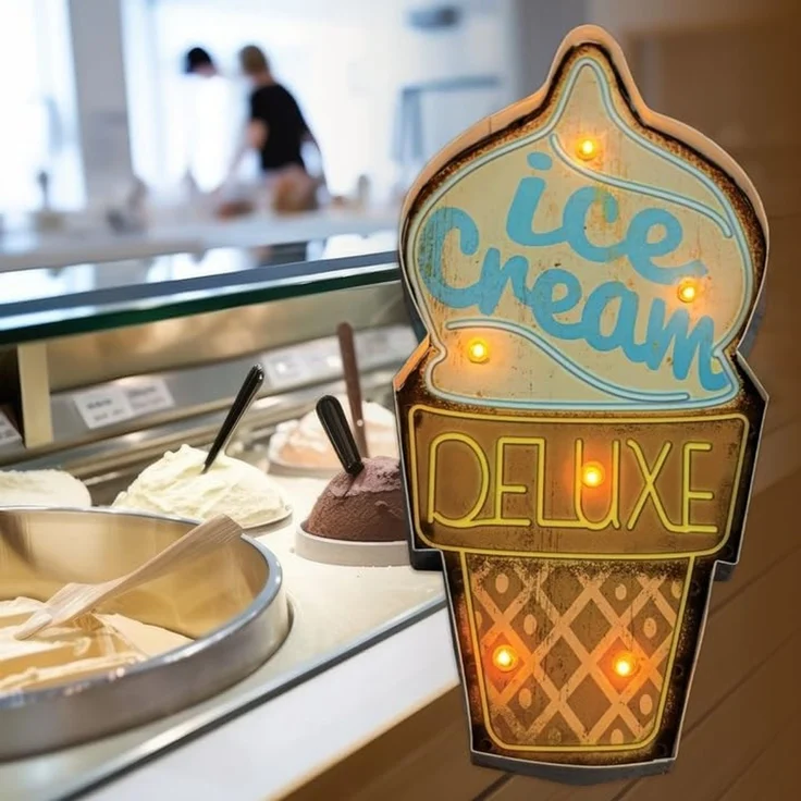 Forever Light Retro Metallschild LED „Ice Cream“ USB Wanddeko – Bild 3