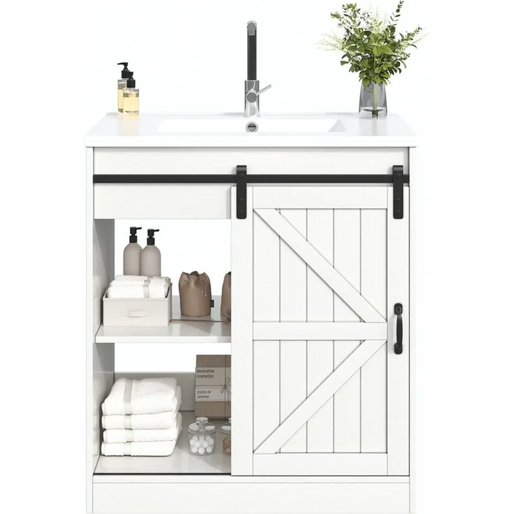 MODFU Badkommode mit Keramikwaschbecken (moderner Badmöbel für Badezimmer, 1 St, 73*46.5*87.5cm(L x B x H) – Bild 2